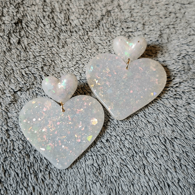 Pendants double cœurs opale 