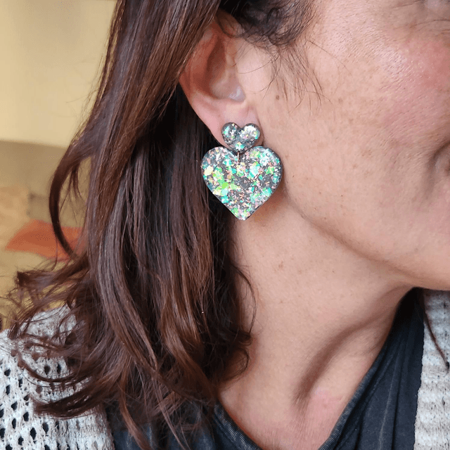 Pendants double cœurs opale 