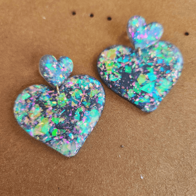 Pendants double cœurs opale 